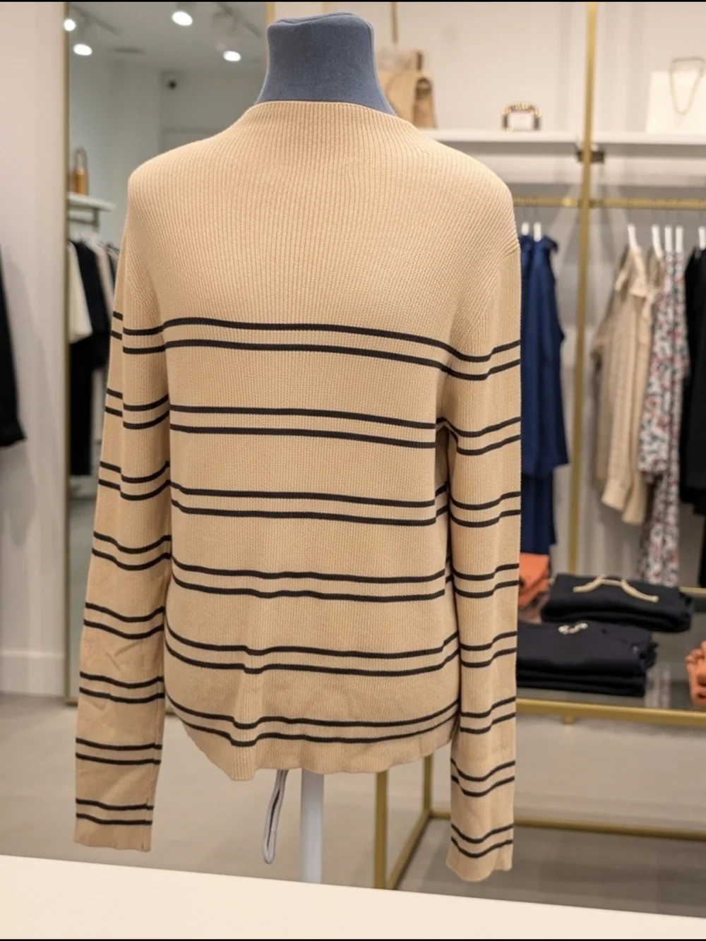 Laundry‎ by Shelli Segal Camel Black Stripe Knit Crewneck Sweater Women's XL